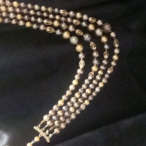 Vintage opalescent faux pearl and crystal cut glass 4 layers necklace - Picture 10 of 11